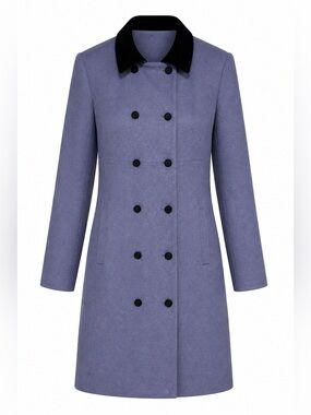 Vintage Jones New York Dress Coat Wool Periwinkle Cornflower Blue Velvet Collar